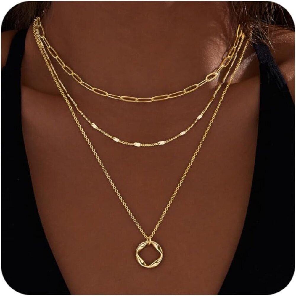 Layered Gold Necklaces for Women,Stackable Dainty 14K Gold Silver Plated Trendy